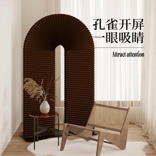 饰墨绿色拱门 十八纸屏风雀尾创意隔断展厅样板间座屏可移动布景装
