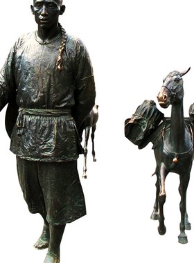 现货速发牵马人玻璃钢铸铜户外步行街艺术品雕塑摆件人物雕像大型