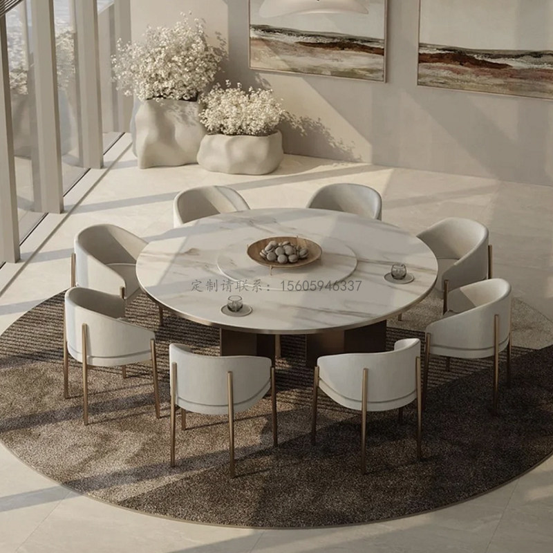 速发岩板餐桌圆形转盘意式0简轻奢高端极用1家人饭桌设计创意,住宅家具,岩板餐桌,淘宝优惠券,粉丝福利购,淘宝优惠卷
