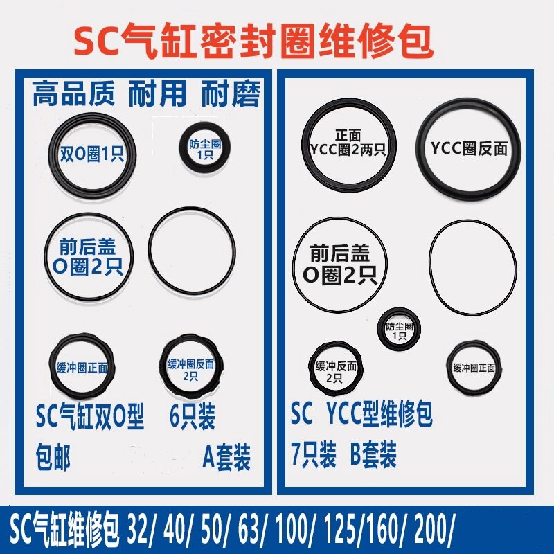 SC气缸密封圈修理包SCJ配件整套气动32-40X50/63/80X100X12575160