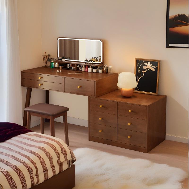 中式梳妆台2025新款现代简约女生卧室收纳书桌斗柜一体床尾化妆桌