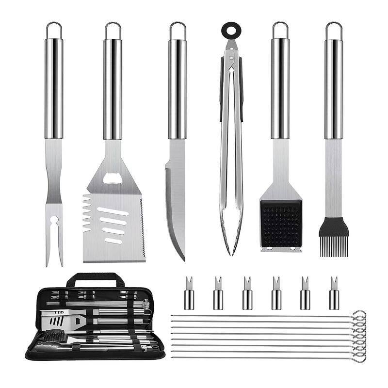跨境不锈钢家用户外烧烤工具BBQ21件套厨房料理铲叉夹签多用套装