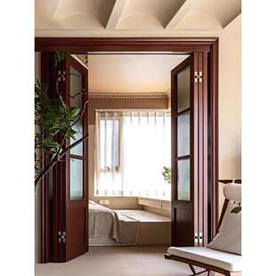 卧室门实木折叠门法式双开门阳台门推拉门书房移门玻璃隔断折叠门
