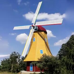网红荷兰旋转风车复古钢结构木质景观小品园林农村建设美陈摆件