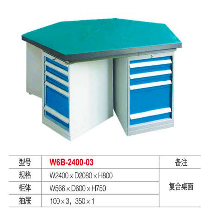 六角钳工台 6柜实训工作台 复合台面钢板榉木板不锈钢包边可设计