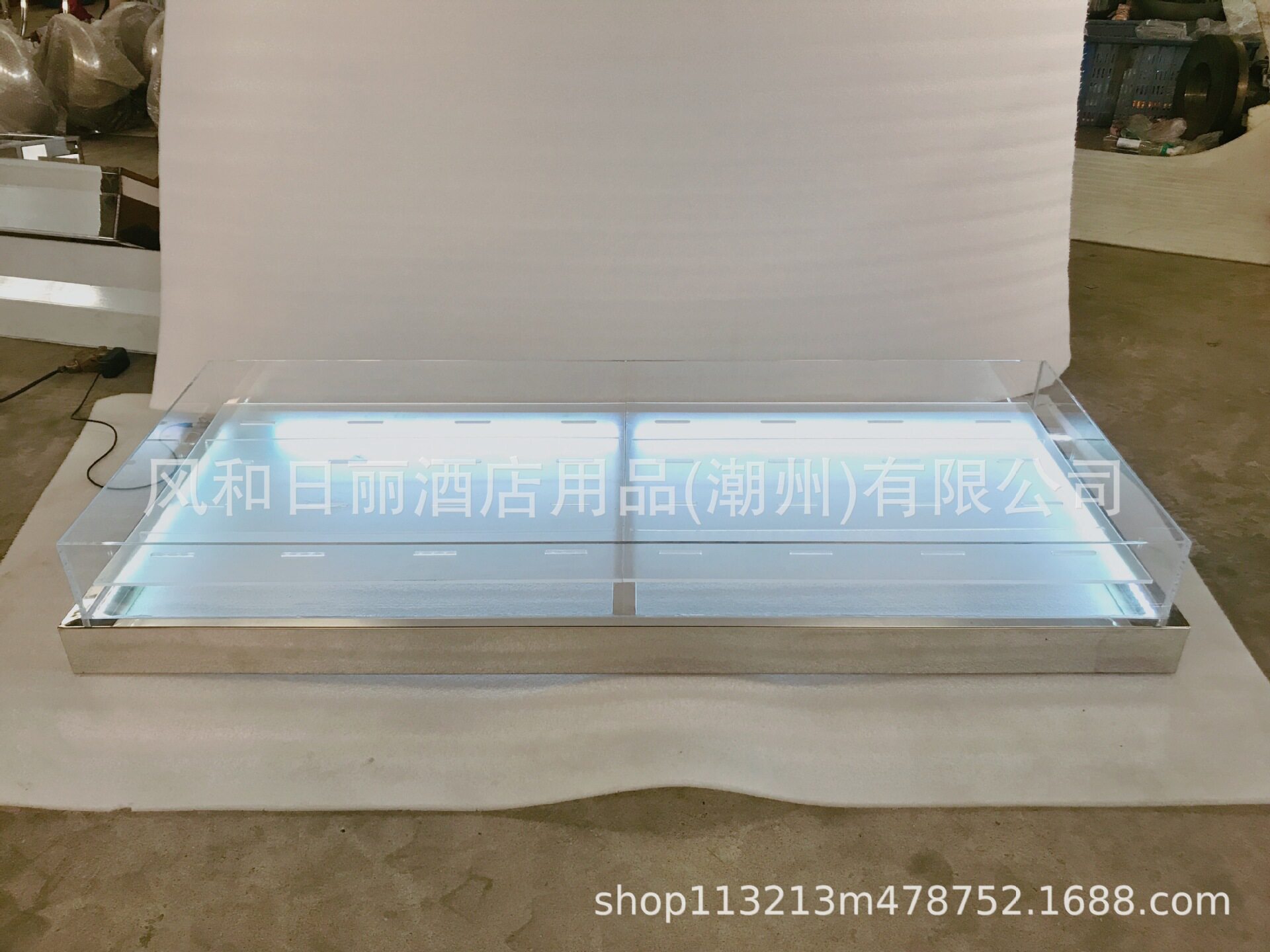 不锈钢LED灯亚克力冰盘超市餐厅保鲜自助餐海鲜鱼生刺身嵌入冰槽