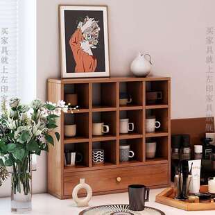 杯架九宫格展示架多宝阁茶室茶具茶杯摆件收纳架子木质隔板置物架