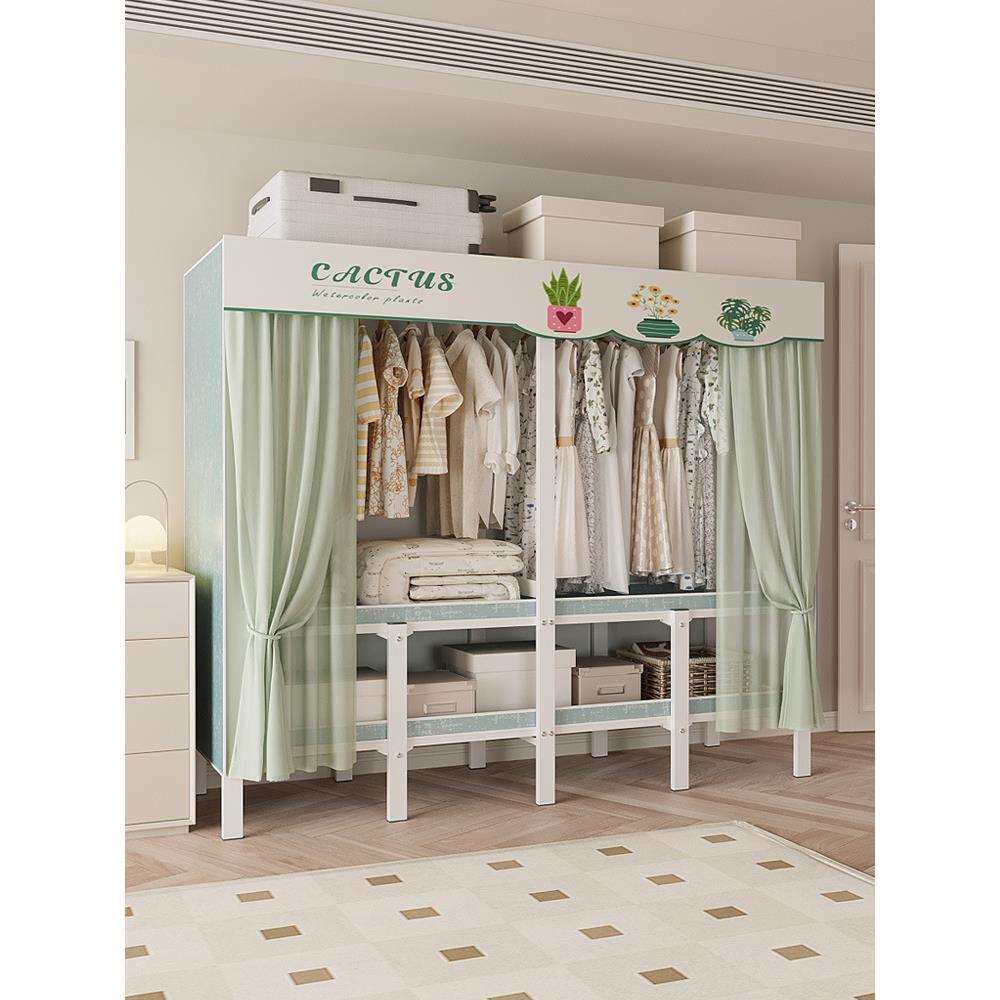 T简易衣柜结实耐用儿童衣柜卧室家用女孩小户型金属衣柜免安装衣