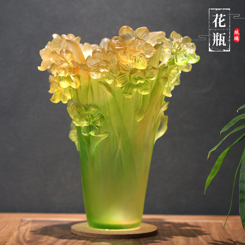 琉璃轻奢新中式花瓶插花装饰摆件客厅玄关桌面卧室房间水晶工艺品