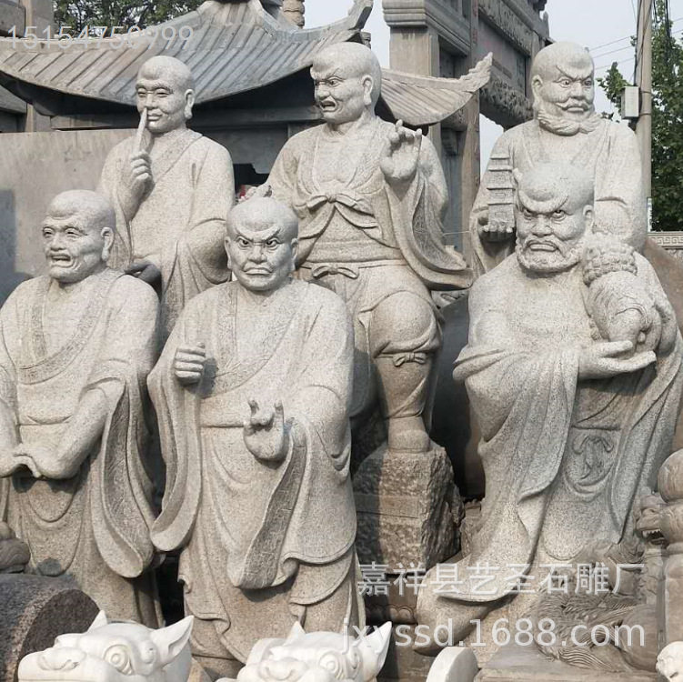 厂家供应花岗岩五百罗汉神像雕塑摆件现货花岗岩石雕十八罗汉像