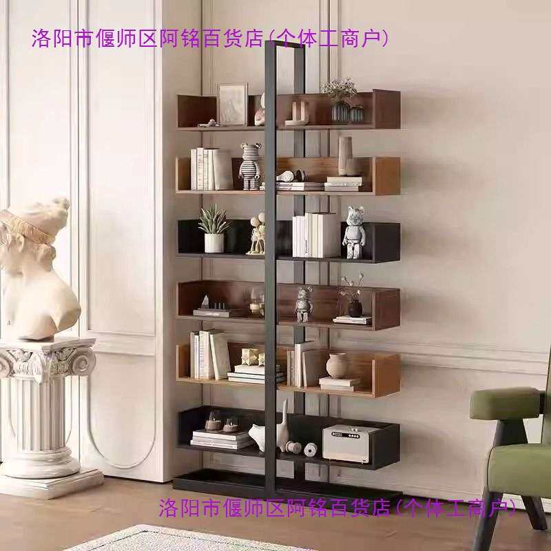 轻奢铁艺实木书架落地置物架客厅多层收纳架子家用简易书柜展示柜