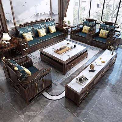 新中式乌金木全实木沙发组合客厅大户型冬夏两用储物全套别墅家具
