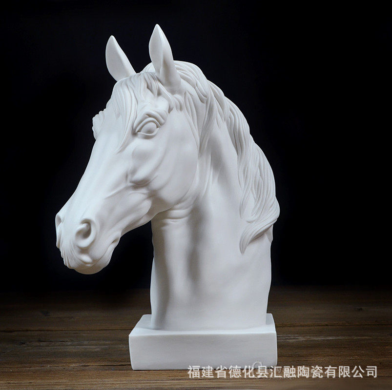 德化白瓷摆件马头家居工艺品马到成功办公摆设陶瓷马