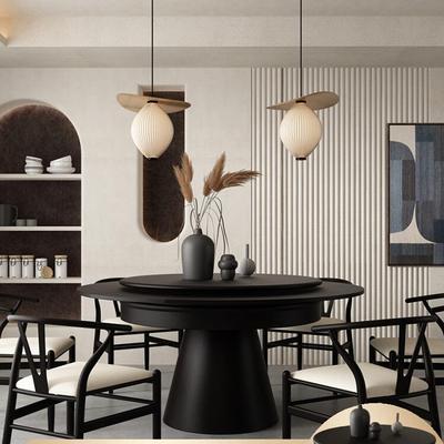 全实木北欧实木家用小户型折叠岩板餐桌多功能旋转伸缩圆桌