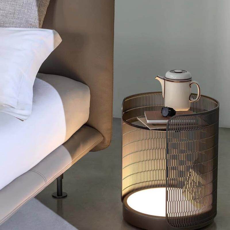 Natevo卧室床头柜一体落地灯现代极简客厅边几置物台灯布艺灯罩