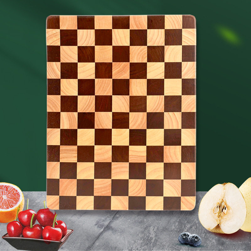 棋盘格实木菜板家用厨房砧板大号加厚水果案板双面轻奢木制