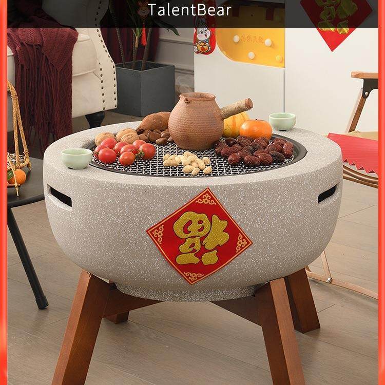 围炉煮茶客厅烤火炉木炭露台小烧烤桌子家用烤架室内电烧烤炉套装