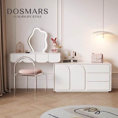 全实木卧室梳妆台收纳柜北欧现代钢琴烤漆亚克力化妆台一体斗柜