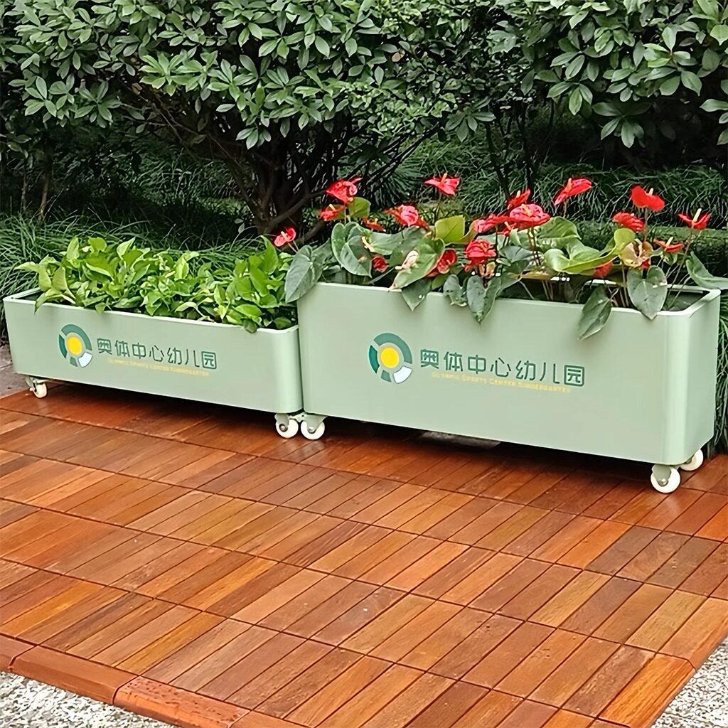 带轮子可移动轮子花坛花槽商业街奶茶店种植箱花钵不锈钢花箱组合