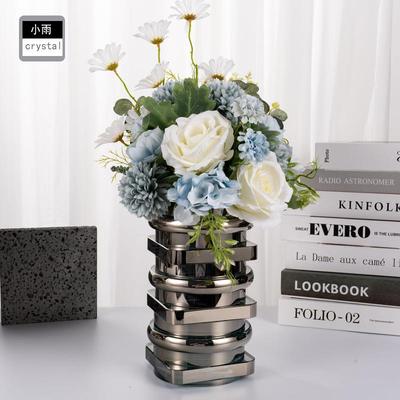简约现代轻奢银色层叠水晶花器摆件售楼处样板房间茶几餐桌插花瓶