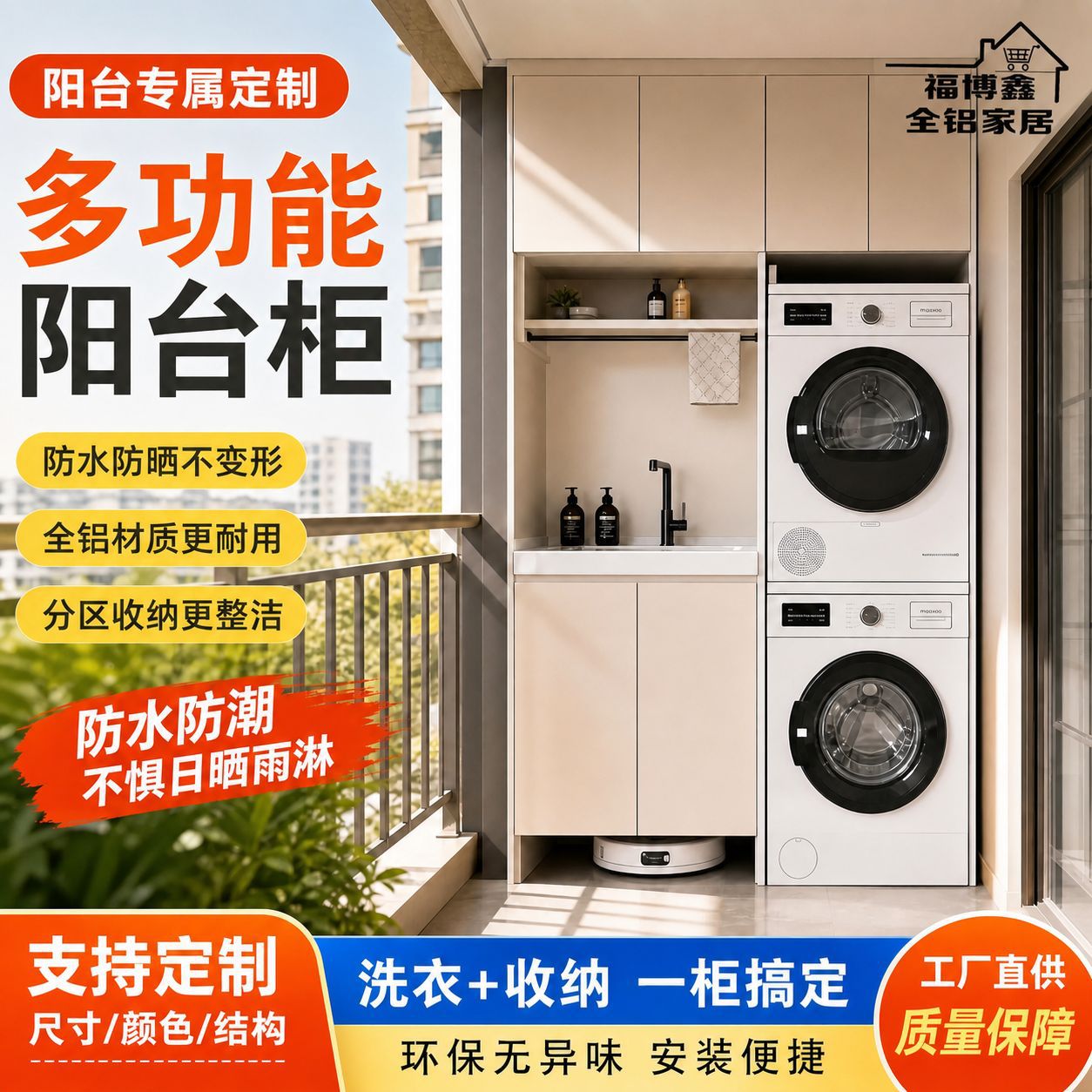 家用阳台收纳柜防水防晒储物柜靠墙多功能杂物柜多层置物柜子