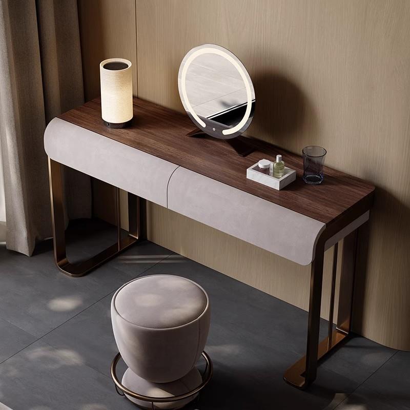 意式极简梳妆台卧室轻奢实木化妆桌意式轻奢书桌黑胡桃木梳妆台