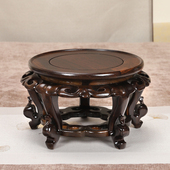 实木圆形海棠几盆景花瓶底座实木鱼缸摆件奇玉石花盆佛像木雕底座