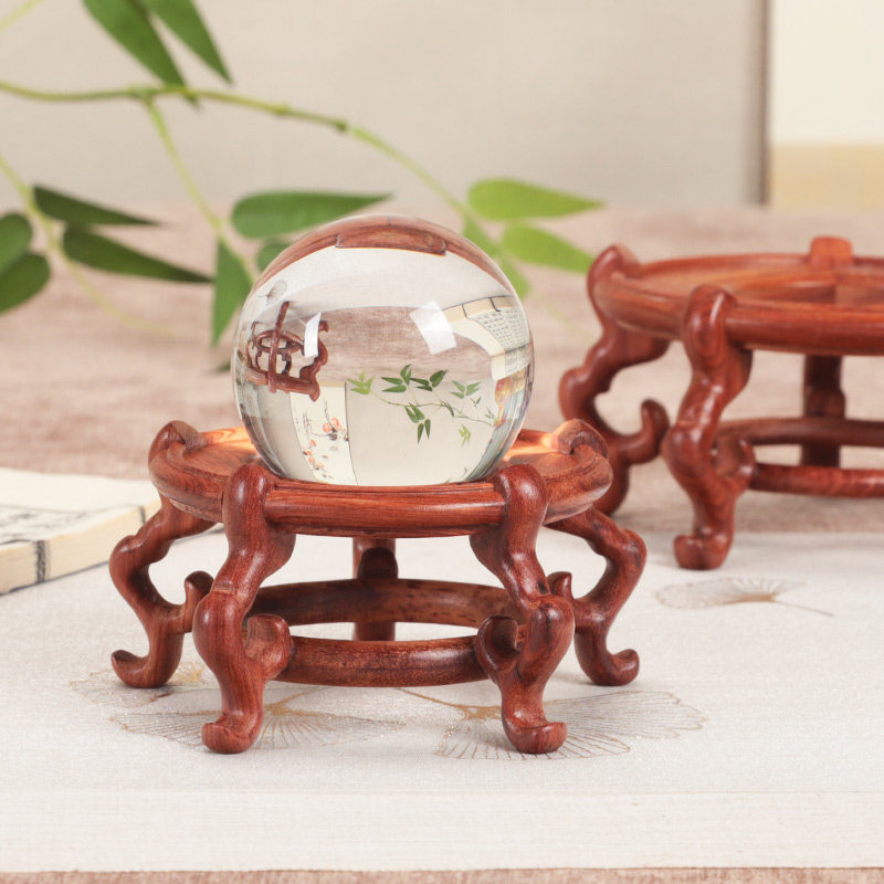 花梨木实木凹面底座托架花盆景水晶球葫芦摆件圆形木托木质鱼缸架