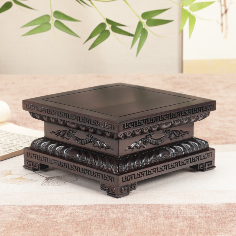 黑檀方形莲花金刚佛像底座实木观音菩萨财神关公红木托架佛龛定制