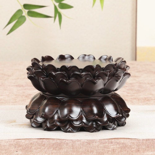 非洲黑檀莲花底座观音菩萨供佛佛像座台实木雕圆形供奉台摆件托架