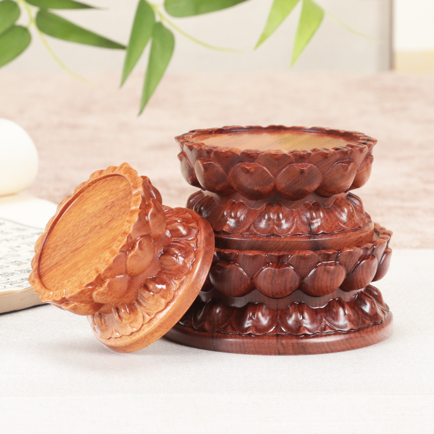 实木圆形非洲酸枝莲花摆件底座花瓶盆景奇石香炉托架佛像财神底座,家居饰品,木雕,淘宝优惠券,粉丝福利购,淘宝优惠卷