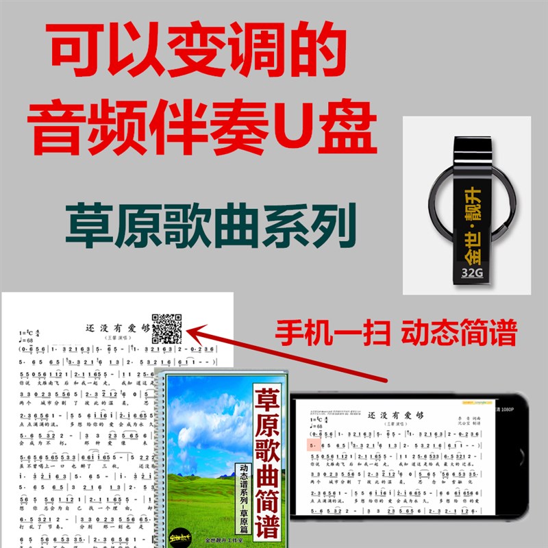 速发伴奏随身碟萨克斯二胡葫芦丝口琴动态简谱变调音频伴奏随身碟