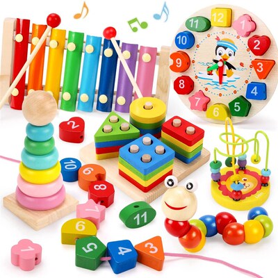 现货速发Moteori Woode ys rly Eduio Kids y Puzzles Ga