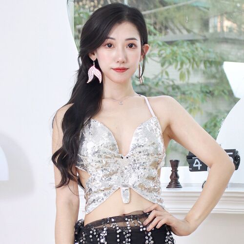 现货速发肚皮舞上衣DS夜店表演出亮片上装蝴蝶文胸速卖通爆款胸衣