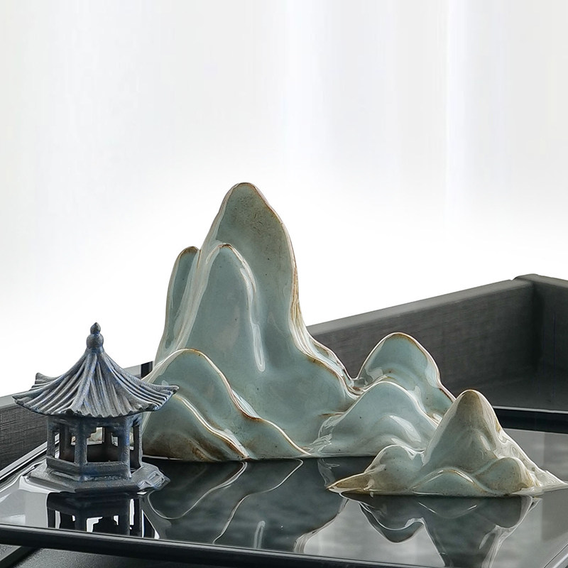 现货速发陶瓷假山摆件微景观水族鱼缸造景创意玄关茶桌装饰品禅意