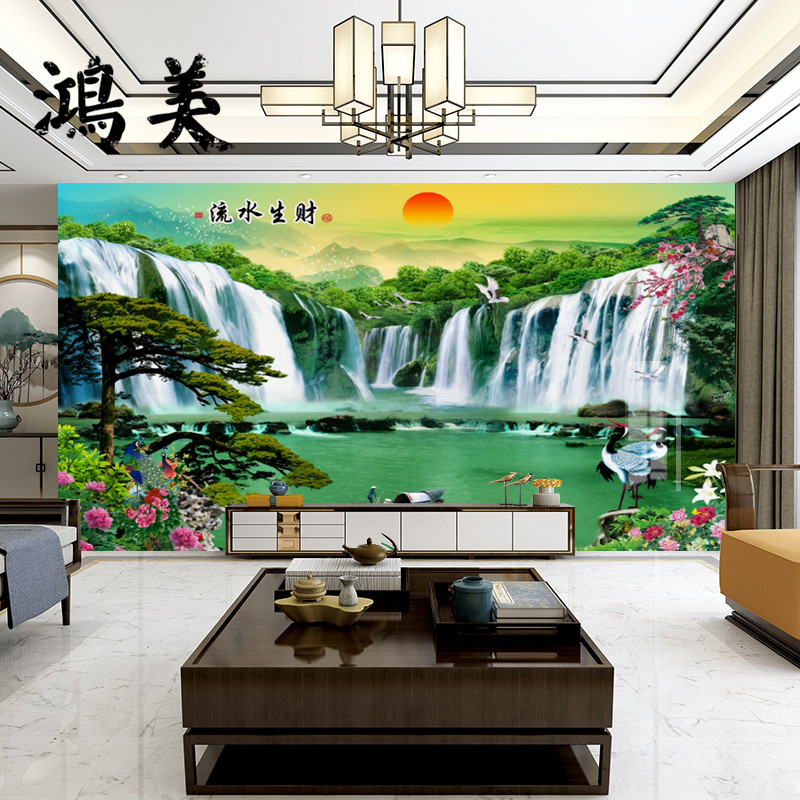 现货速发瓷砖电视背景墙山水画客厅中式背景墙岩板室外微晶石庭院