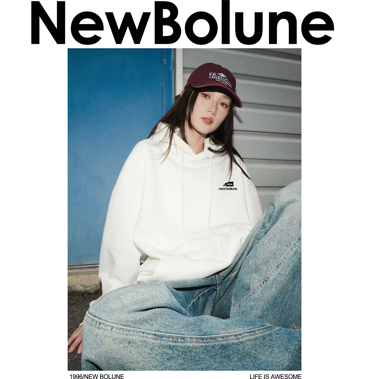 NEW BOLUNE/新百伦官网美式帽衫潮流运动休闲宽松情侣重磅卫衣