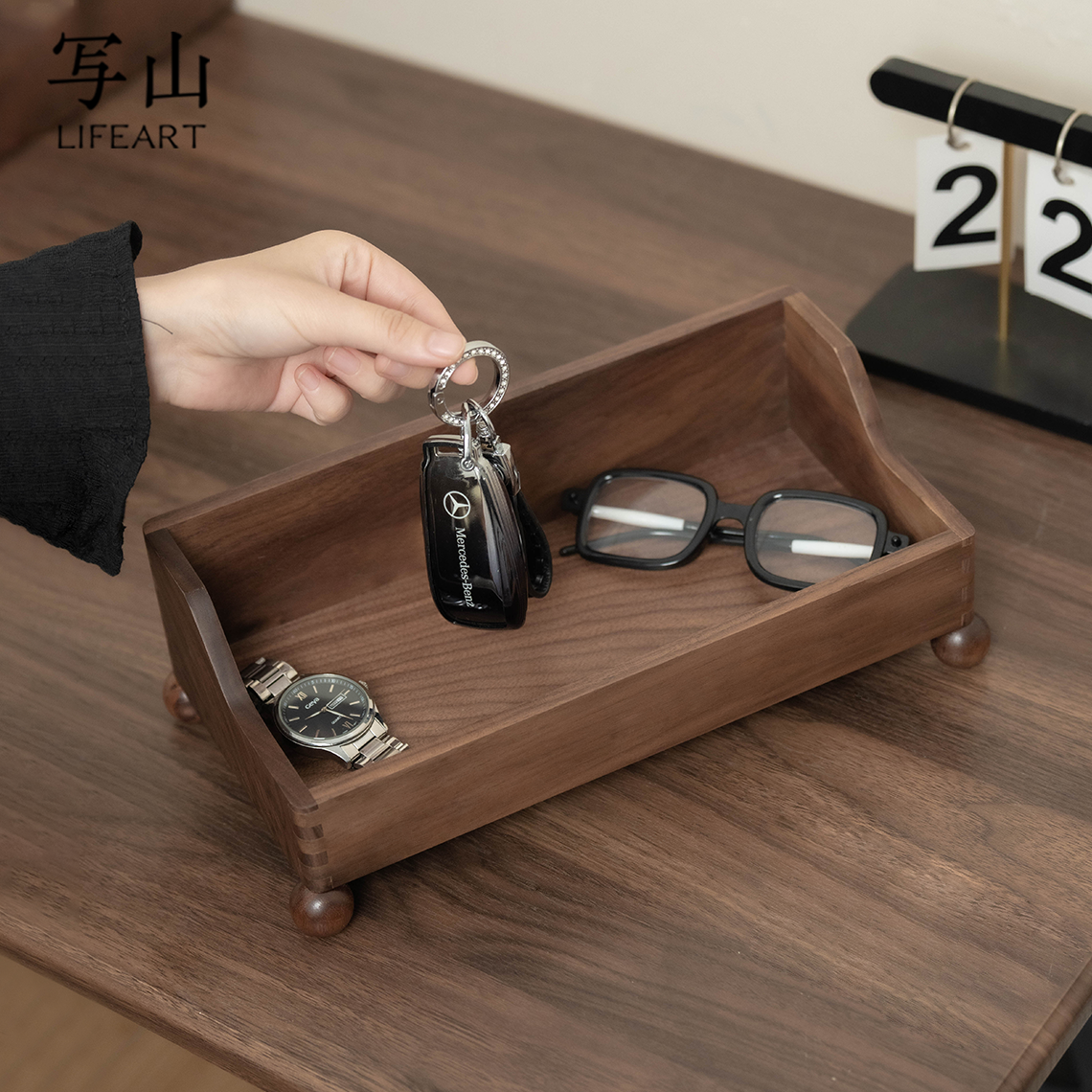 黑胡桃钥匙收纳玄关摆件鞋柜上放杂物眼镜入户客厅置物实木多功能,家居饰品,装饰摆件,淘宝优惠券,粉丝福利购,淘宝优惠卷