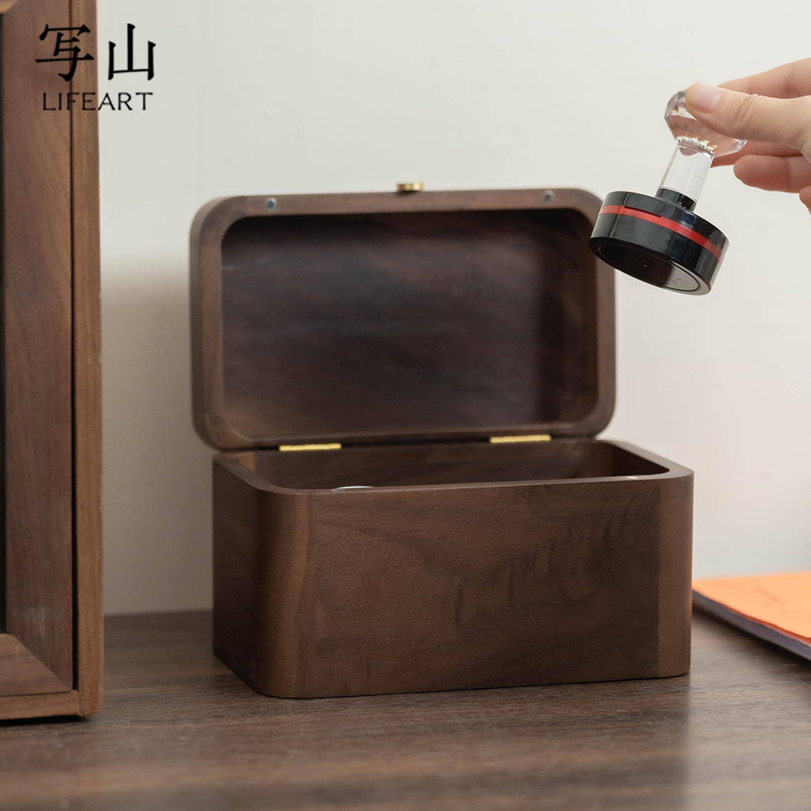 黑胡桃实木办公室印章收纳盒