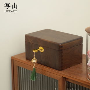 带锁收纳箱木箱子抽屉内四方储物盒礼品盒定制桌面复古物品小箱子