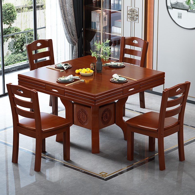 速发实木八仙餐桌椅组型小吃合正方形可伸缩折叠中式圆桌户饭桌子