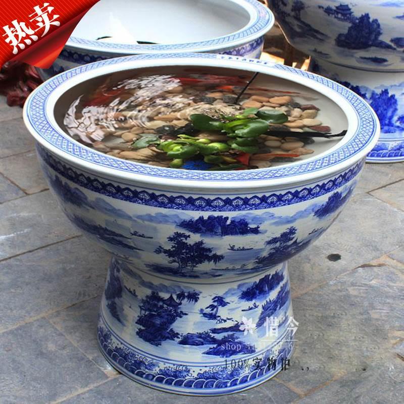速发l陶瓷景鱼缸立式缸德镇青花大号特大鱼养盆落地荷花室外庭院M