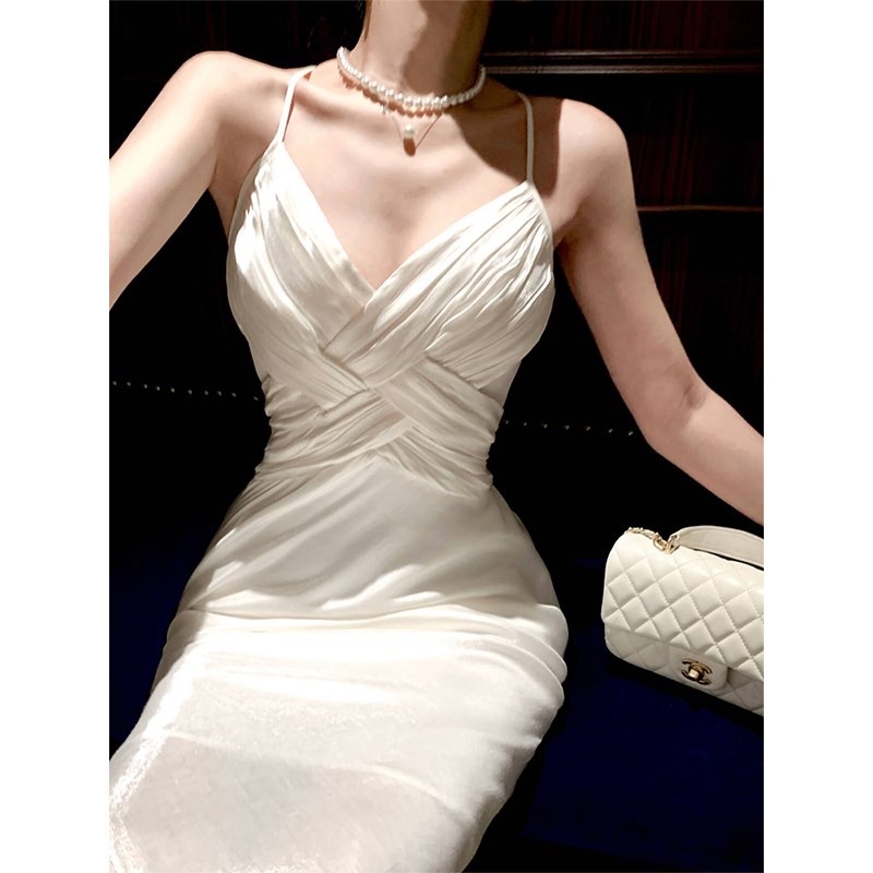 速发G连od Job 【月光琉璃】法衣吊带晚礼服白色设计感长款o式裙