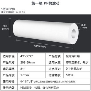 科尔康净水器RO反渗透过滤8寸五级通用滤芯厨房U直饮饮水机配件