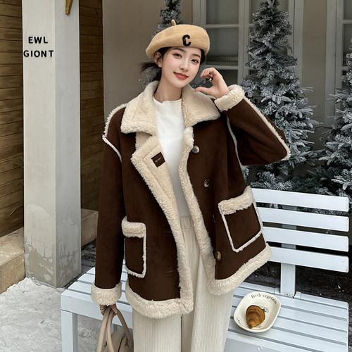 新品现货  高品质皮毛一体羊羔毛外套 X24511-1-P245-K358