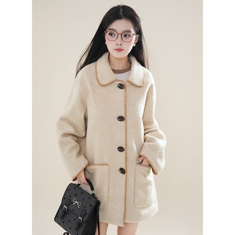 黄油拿铁 重工刺绣韩系复古呢子外套森系简约通勤小个子秋冬外套,女装/女士精品,毛呢外套,淘宝优惠券,粉丝福利购,淘宝优惠卷