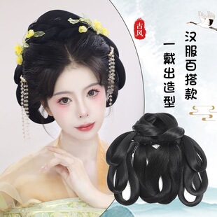 清汉女古装汉服假发古风发髻一体式懒人盘发发型日常清朝头饰发包
