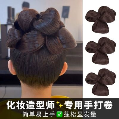 预制新中式手打卷发包汉服假发秀禾晨袍发型国风新娘盘发化妆造型