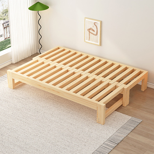 折叠沙发床d两用简约客厅小户型原木风多功能全实木伸缩抽拉推拉