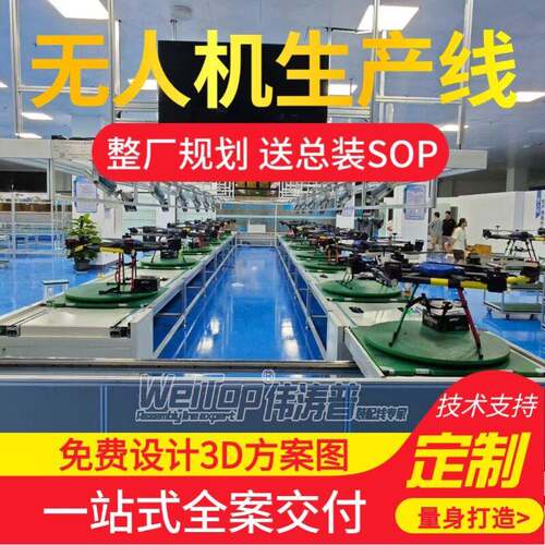 消费级航拍无人机生产线。免费设计3D方案总装伟涛普搭建